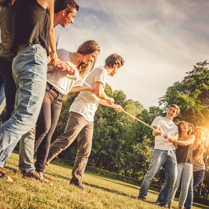 Tug of war game outside